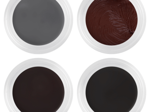 HD Cream Liner Set – vier Farben von Kryolan: Aubergine, Cacao, Ebony und State Grey in runden Tiegeln.