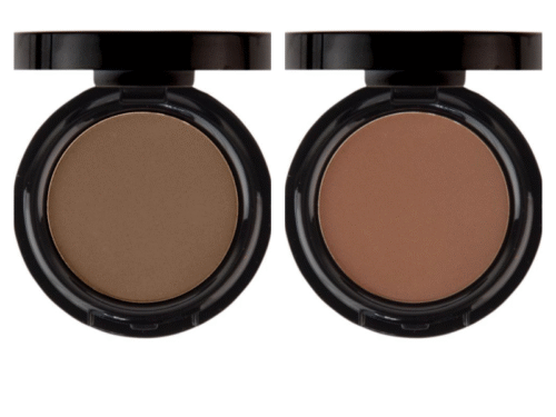 CONE Contour Powder CP01 und CP02 – zwei matte Schattierpuder in offenen Dosen, neutrales Braun und warmes Braun nebeneinander.