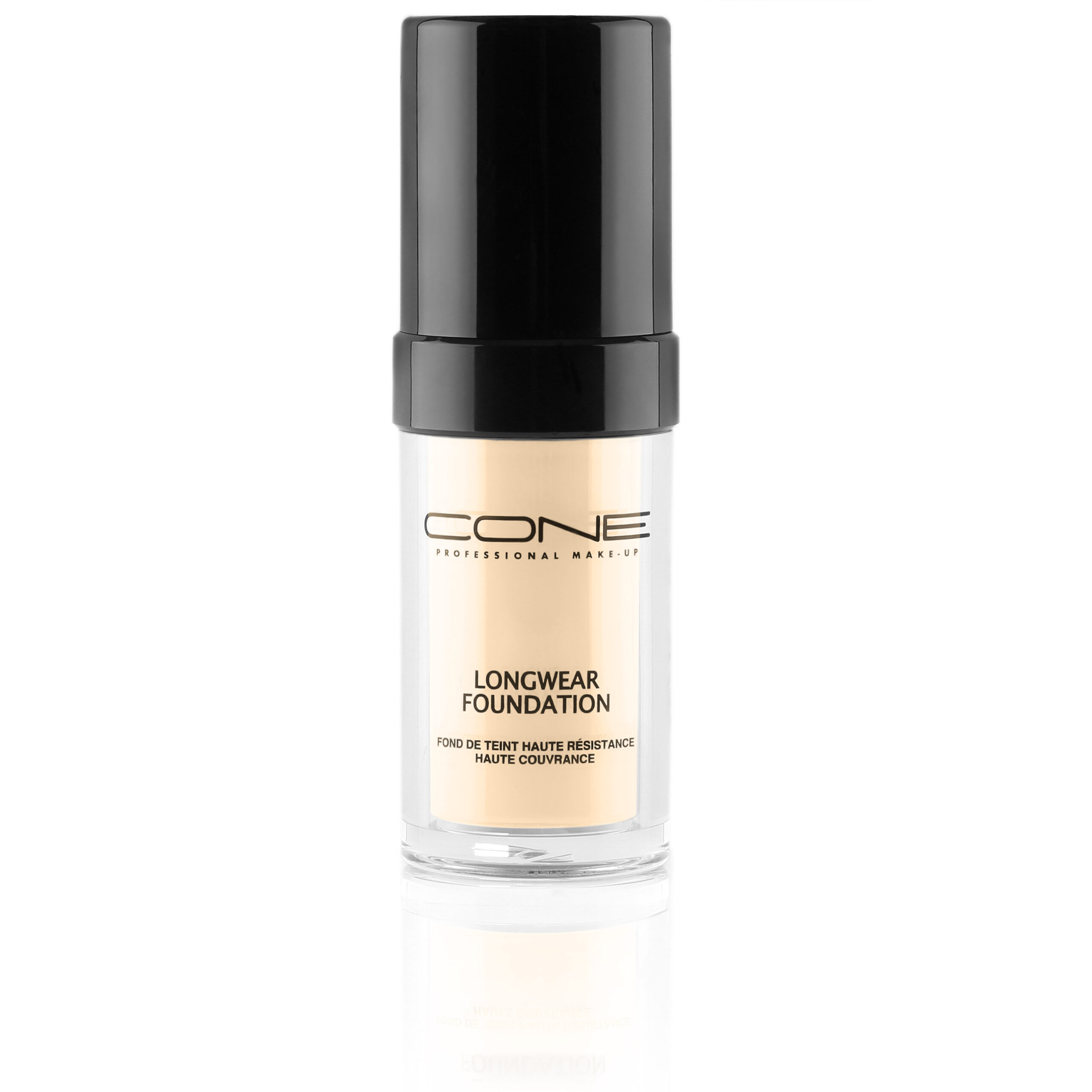 Flüssige Longwear Foundation von CONE in warmer Farbnuance mit Pumpspender