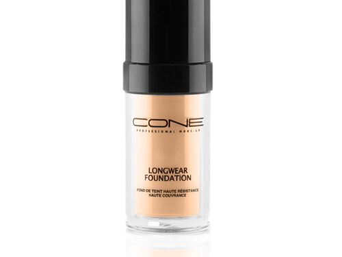 Flüssige Longwear Foundation von CONE in Glasflasche mit schwarzem Pumpspender