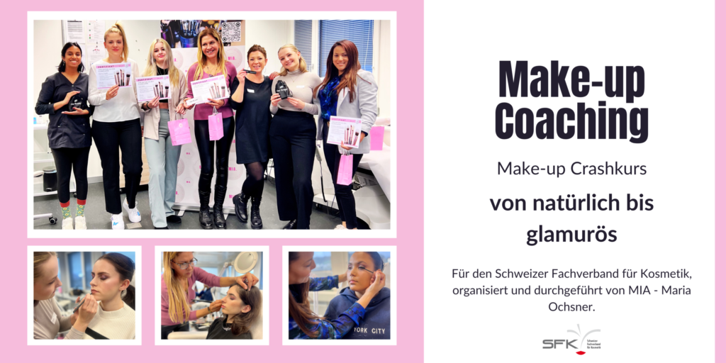 Make-up Crashkurs Schweiz – Teilnehmerinnen im Coaching lernen professionelle Schminktechniken von natürlich bis glamourös