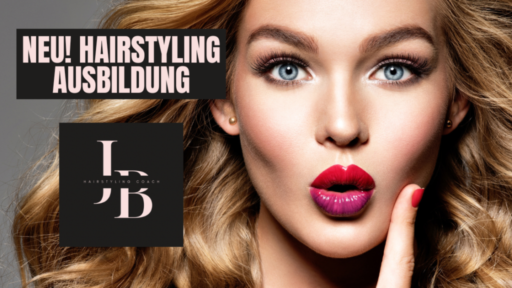 Frau mit blondem Haar, glamourösem Make-up und auffälligem Lippenlook – Hairstyling Ausbildung