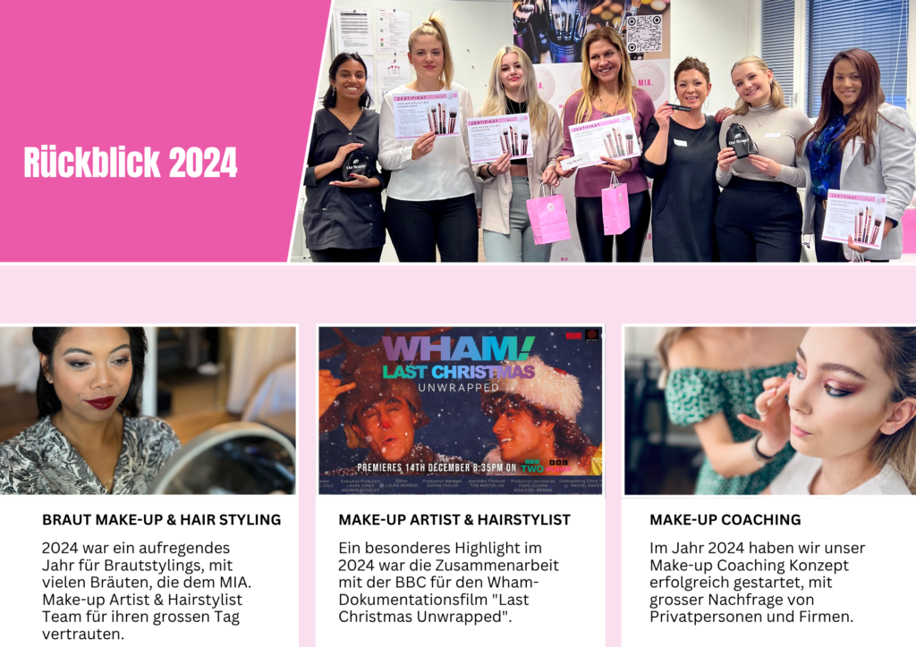 Rückblick 2024 MIA Make-up Coach – Make-up Ausbildung, Brautstyling und Make-up Coaching mit Teilnehmerinnen und Zertifikaten