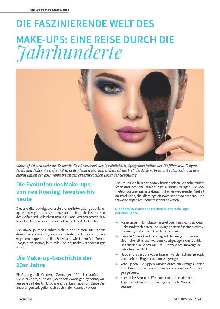 Fachartikel über die Geschichte des Make-ups mit Beauty-Portrait und Text zu Trends der 20er Jahre