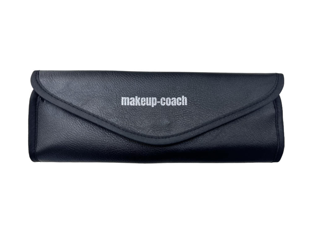 Makeup Pinseltasche geschlossen mit Logo makeup-coach – schwarzes Etui