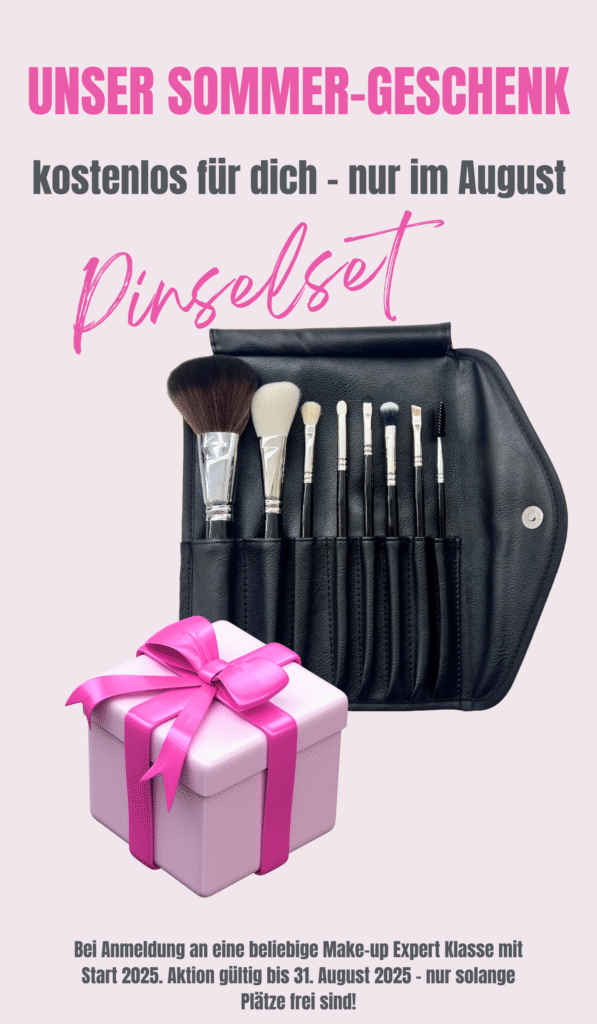 Gratis-Pinselset Sommeraktion 2025 bei Anmeldung zur Make-up Ausbildung mit Diplom bei MIA. Dein Make-up Coach – gültig bis 31. August 2025.