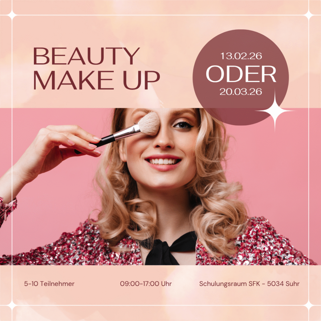 Beauty Make-up Kurs by MIA. – praxisorientierte Make-up Weiterbildung für Beauty-Profis und Einsteiger:innen in der Schweiz, durchgeführt im Schulungsraum des Schweizer Fachverbands für Kosmetik (SFK) in Suhr.