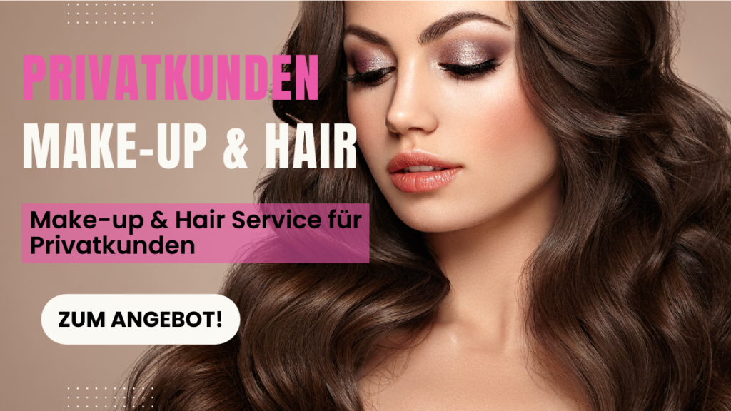 Frau mit glamurösem Make-up, schimmerndem Lidschatten und weichen Wellen – Make-up & Hair Styling für Privatkundinnen